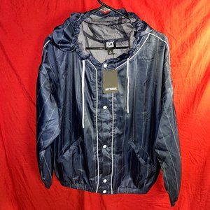 IVY PARK Blue White Baseball Pinstripe Stripe Jacket Button Hooded Long Sleeve